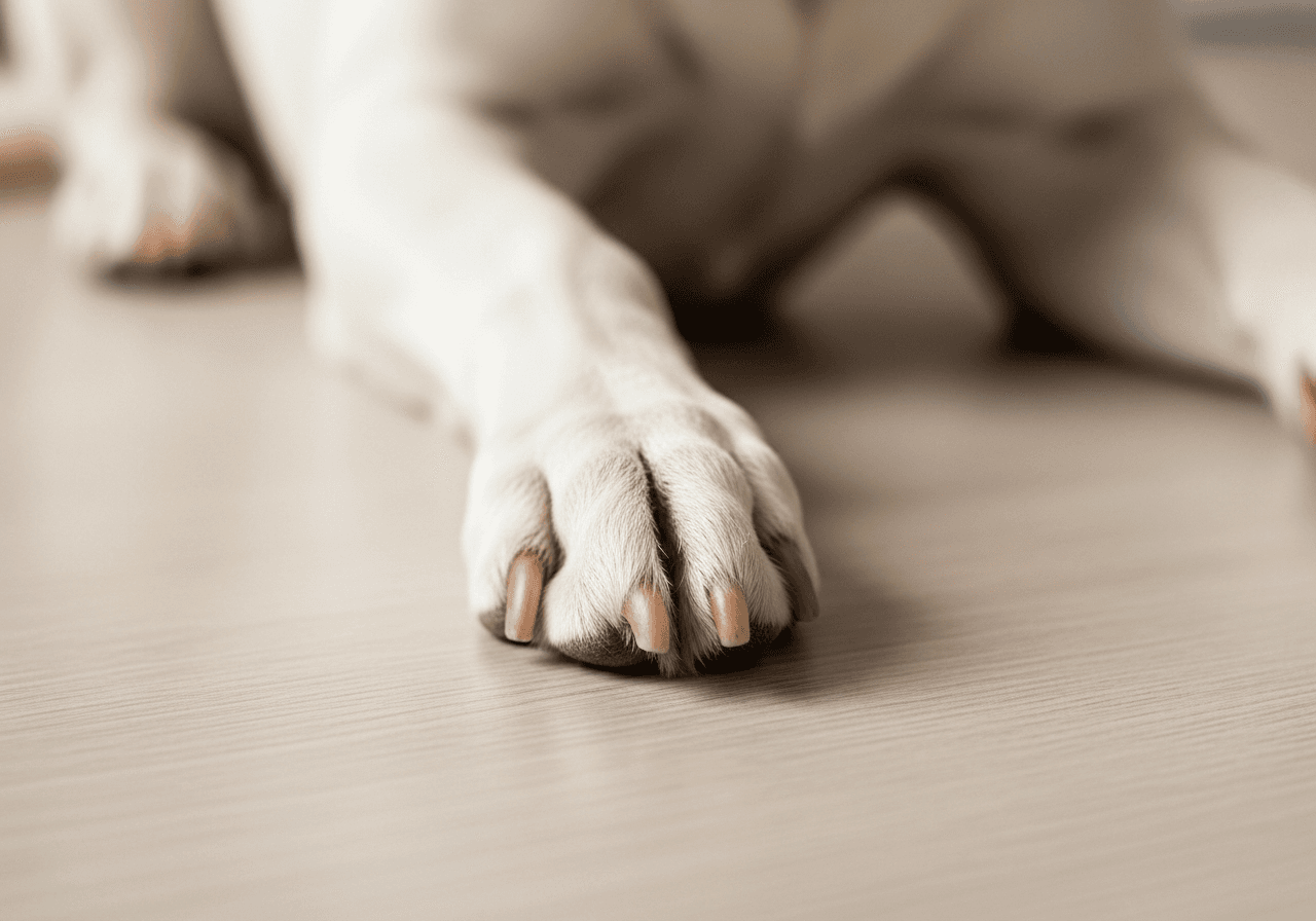 Gros plan artistique des pattes de chien sur sol clair