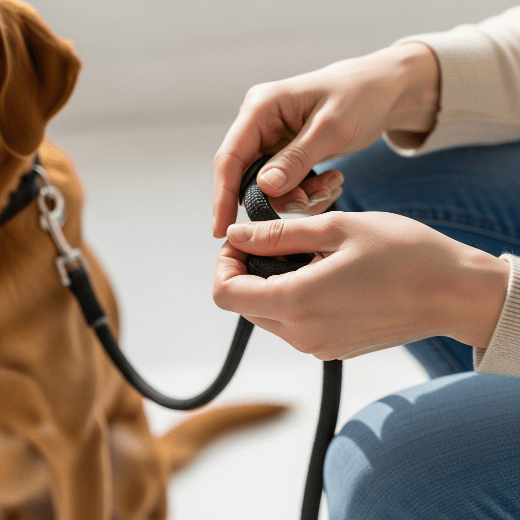 Détail des mains pendant une séance d’éducation canine